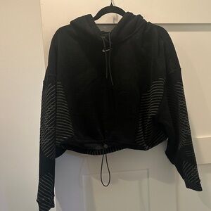 Nike Black Cropped Hoodie with Gray Stripes